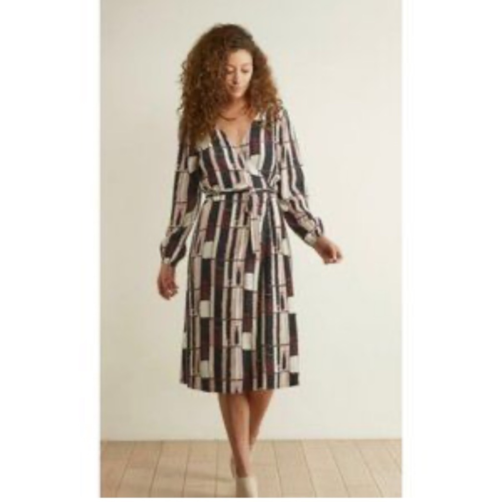New Anthropologie The Odells Southwark Printed Purple Blue Textured Wrap Dress M
